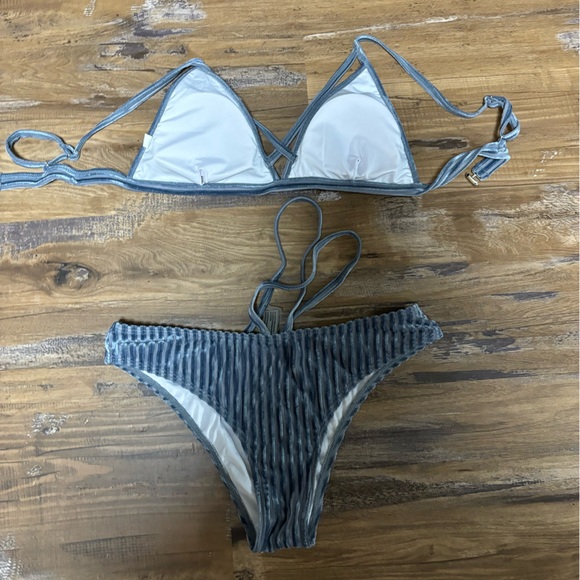 Cupshe Grey Ribbed Velvet Cheeky Swimsuit- Size M - Picture 2 of 3